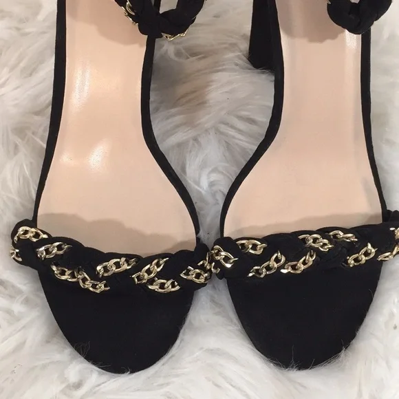 Qupid Sexy Black Braided Chain Accent Chunky Heels - Picture 6 of 16